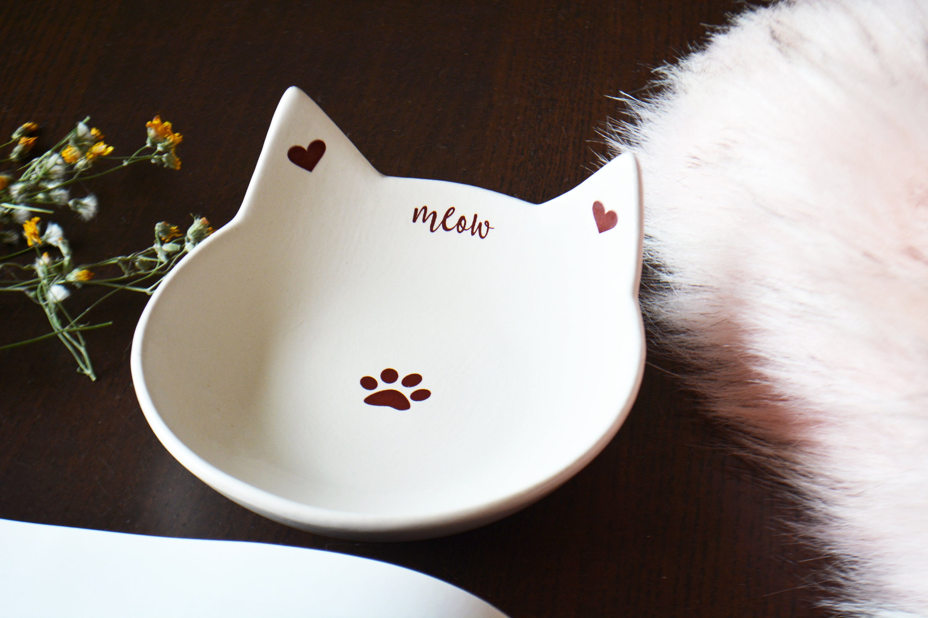 Sustainable Customized Ceramic Double Cat Bowl Multifunctional