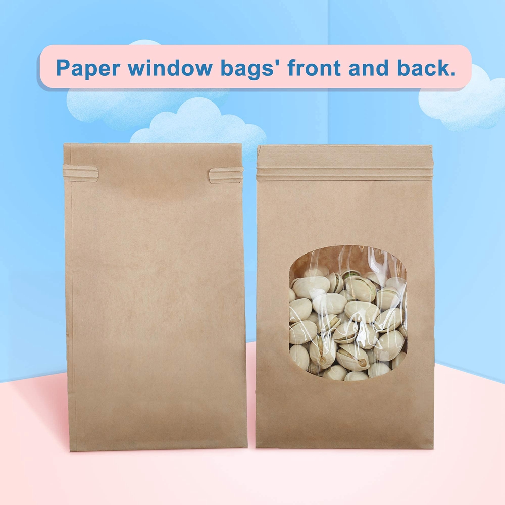Stand Up Kraft Paper Bag With Clear Window For Coffee Bean Luxury Packaging Style