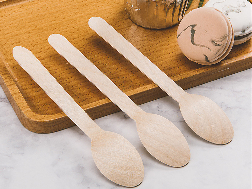 16cm Degradable Wooden Spoon Smooth Disposable Cutlery Set Family Party