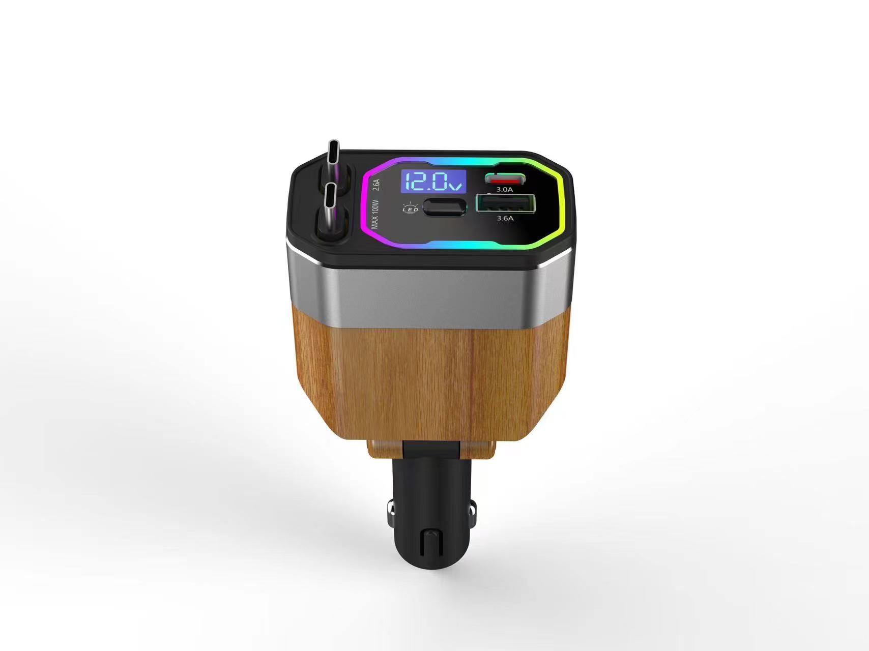 DC12V - 24V Max 5.0A Super Fast Car Charger With Stretchable Cables For Digital Device