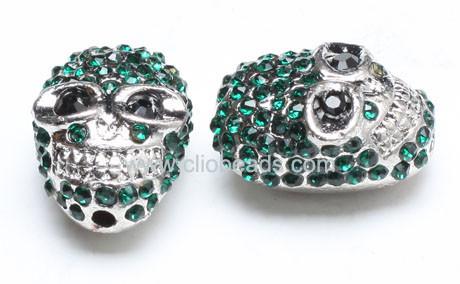 Emerald Crystal Pave Rhodium Pave Alloy Skull Beads AL15039 Jewelry Beads