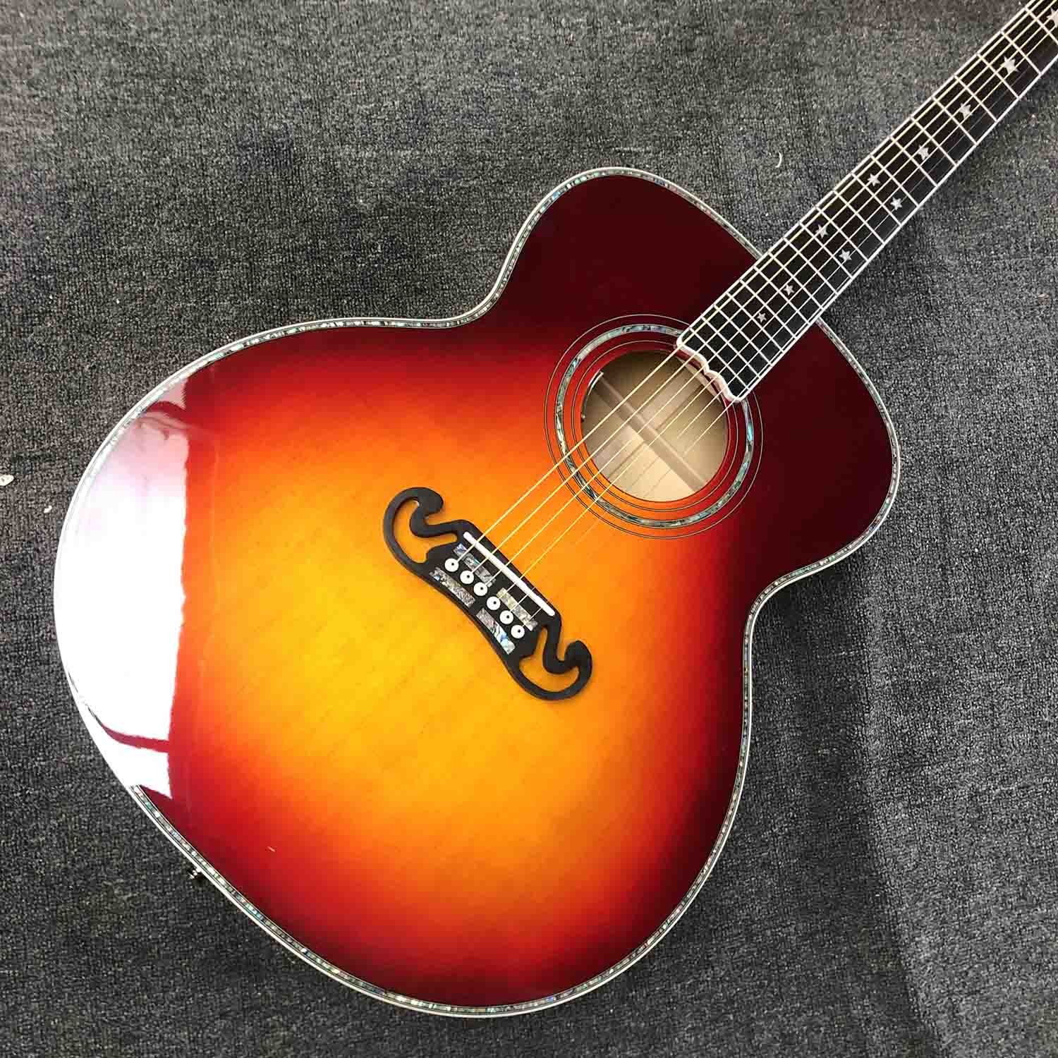 Custom J200 Flamed Maple Back Side Abalone Binding 550A Electronic Acoustic Guitar in Sunburst