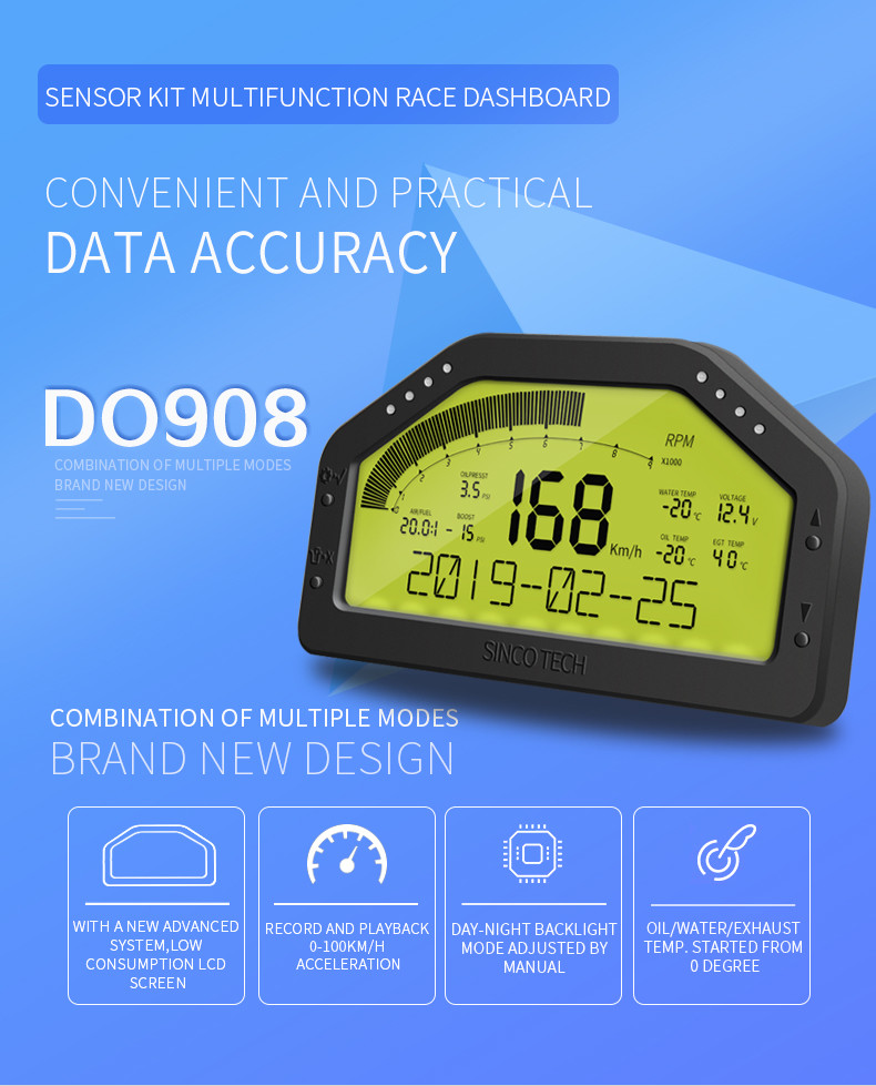 DO908 Dashboard ABS 16V DC 6.5 Inch Race Car Gauges