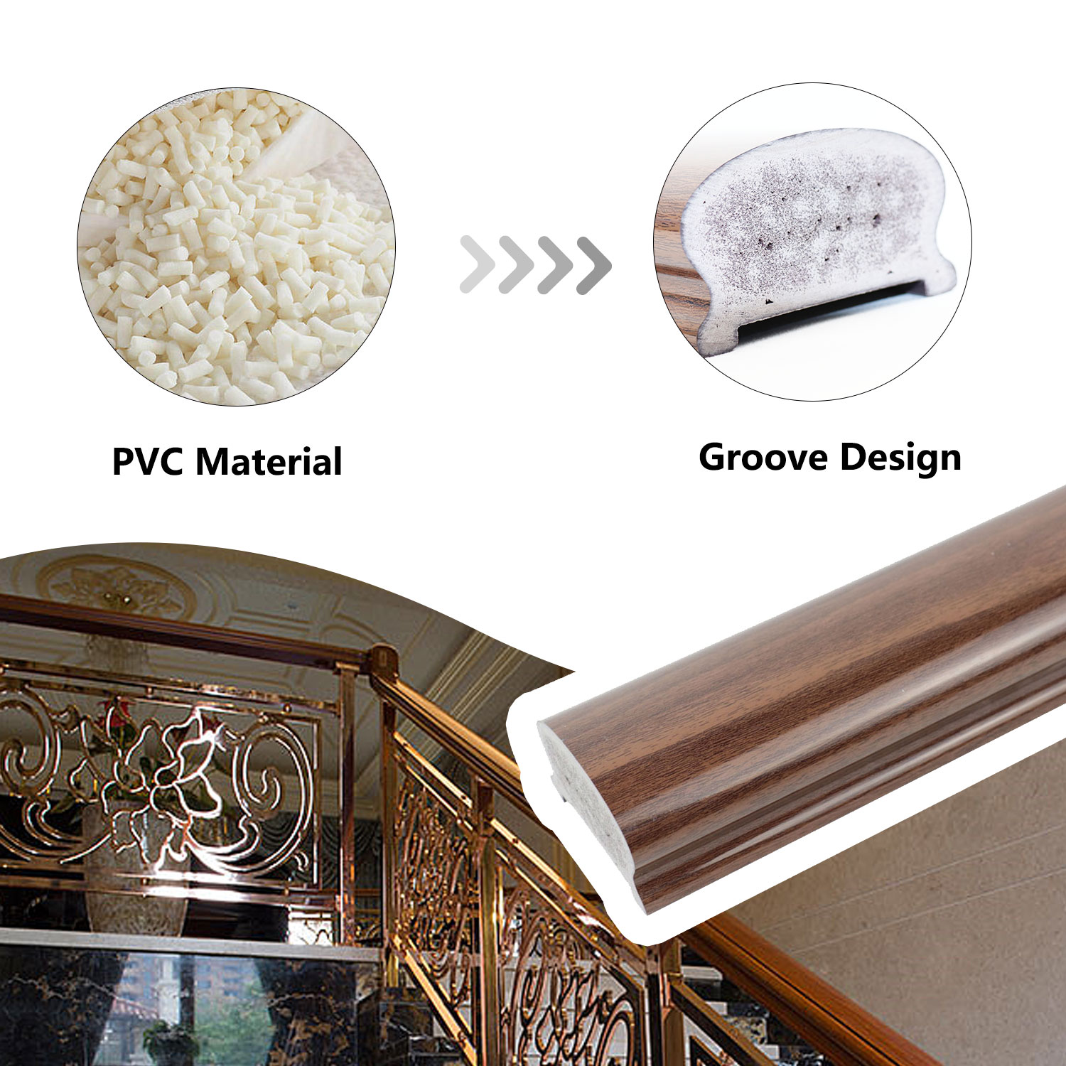 PVC Stair Balustrade Railing For Interior Handrail System 3 Years Warranty