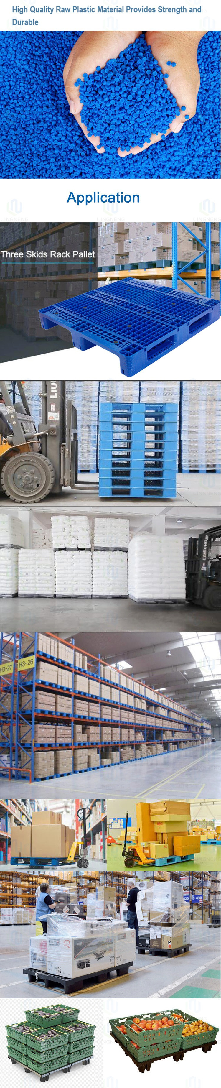 Blue 3 Runners Heavy Duty Plastic Pallet Steel Block Style 1300*1100*160mm