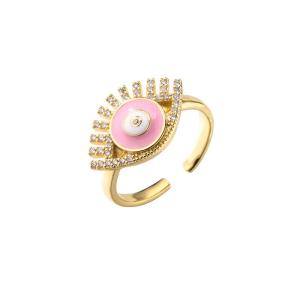 Wholesale Adjustable 18K Gold Jewelry CZ Eye Enamel Rainbow Ring Evil Eye Open Rings from china suppliers