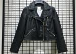 Black Textured Pleather Ladies PU Jacket Asymmertrical Zip Through For Women