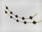 Vintage Van Cleef Flower Bracelet With 5 Motifs Onyx , 18k Gold Charm Bracelet