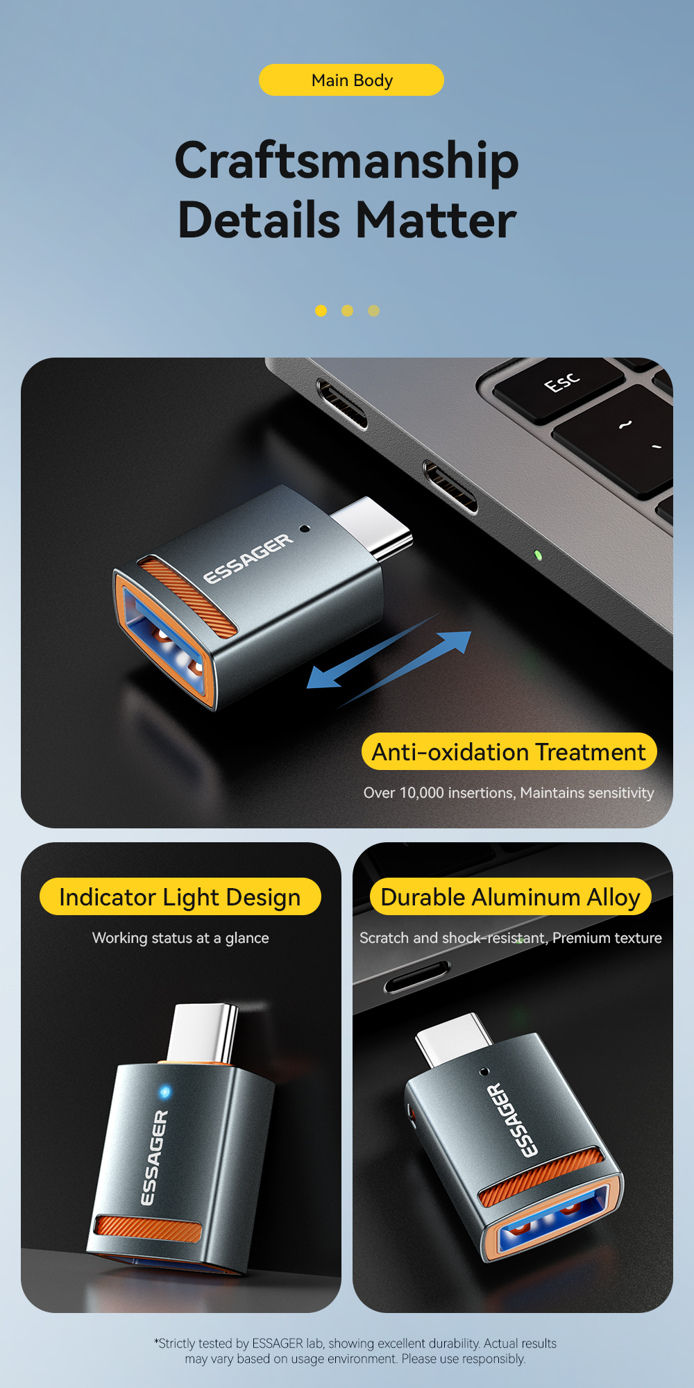 Plug In Micro USB OTG Adapter USB A C Lightning OTG Connector ESSAGER ES-OTG17 Series