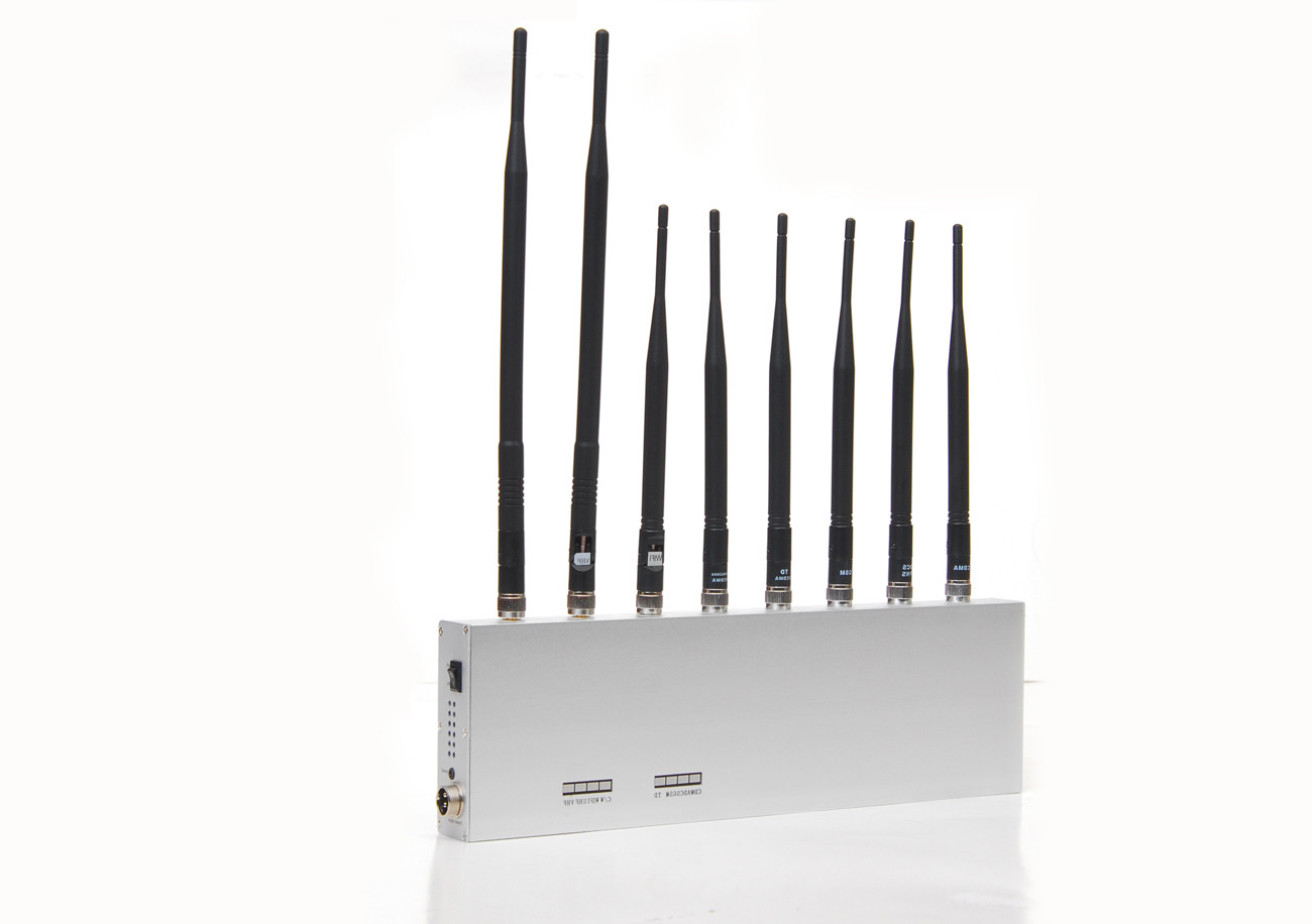 Cell Phone Signal Jammer + GPS + WIFI + Walkie Talkie / Wireless Earphone (8 antennas)
