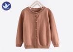 Long Sleeves Girls Cardigan Sweaters Wavy Pointelle Neck Trim Buttons Up