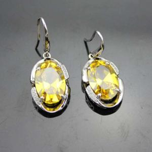 Wholesale Sterling Silver Oval Yellow Citrine Cubic Zircon Dangle Drop Earrings (PSJ06472) from china suppliers