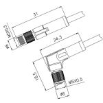 60V M5 90 Degree Cable Connector 3 4 Pin Male Female CuZn