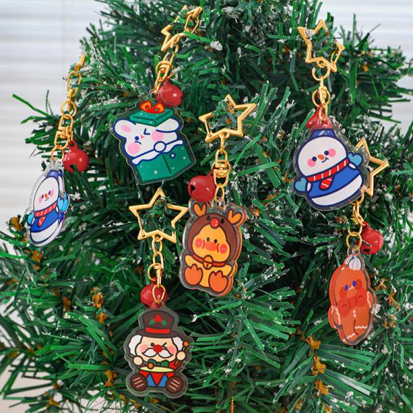 Custom Christmas Festival Acrylic Keychain Metal Ring Transparent Cute Cartoon