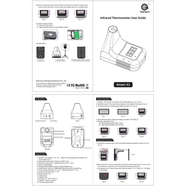 Real Manufacturer Cheap Price White Plastic Wall Mounted used Temperature Measurement Infrared K3 Thermometer