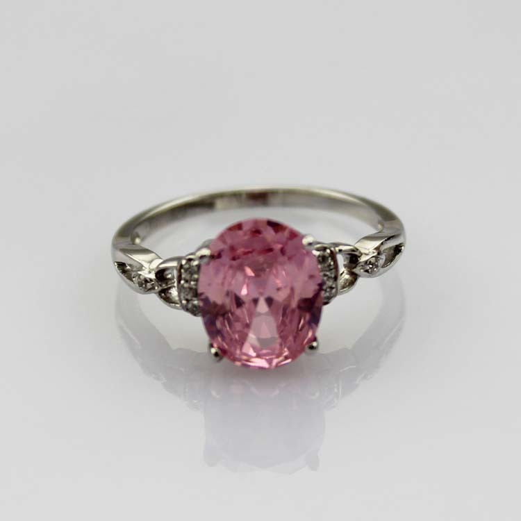 White Gold Plated 925 Silver Jewelry 8mmx10mm Oval Red Cubic Zircon Ring(R77)