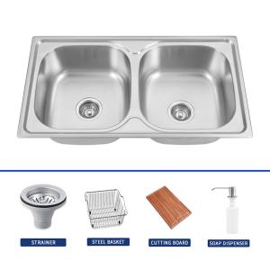 Wholesale OEM 780*430 Double Bowl Polished Stainless Steel Sink With Craftsmanship from china suppliers