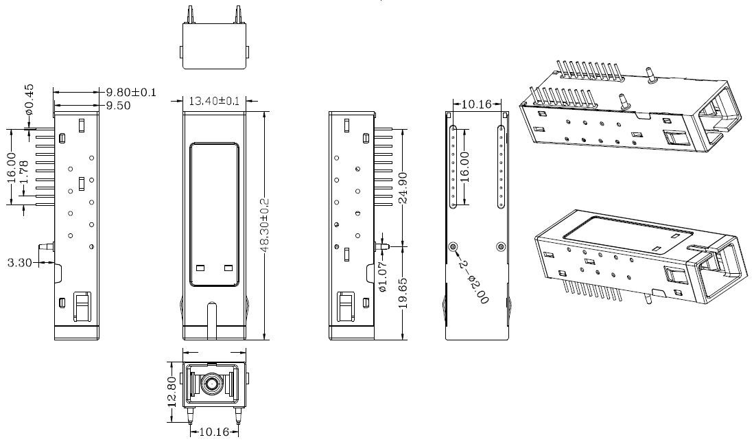 Class B+ GPON ONU Transceiver SFF 2x10 SC UPC Receptacle Burst TX 1310nm 1.244G RX 1490nm 2.488G