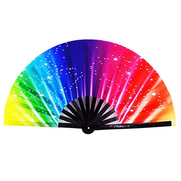 Women Men Bamboo And Nylon Cloth Folding Hand Fan Festival For Party
