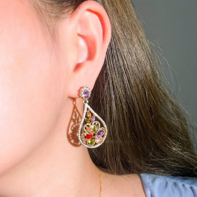 Luxury Female Crystal Zircon Stone Earrings Fashion silver color Earrings Vintage Double Stud Earrings For Women