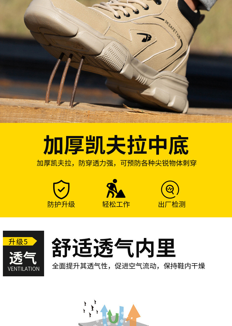Kevlar Midsole Safety Boots Microfiber Leather Work Shoes With Steel Toe And Rubber Sole
