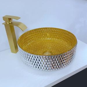 Wholesale Shinning Gold Crystal Glass Wash Basin Cylindrical Shape Bathroom Vessel Sinks from china suppliers