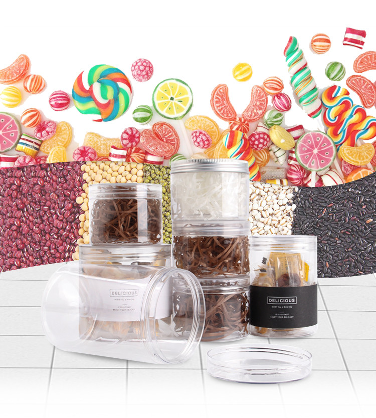Transparent PET Candy Cookie Jar 450ml 500ml Plastic Candy Jars With Lids