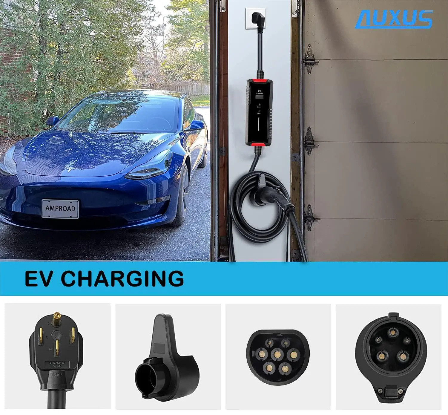 EVCOME Ev Charger Portable Max 32A Ajutable 7KW With IEC 62196 & SAE J1772 & GBT 20234