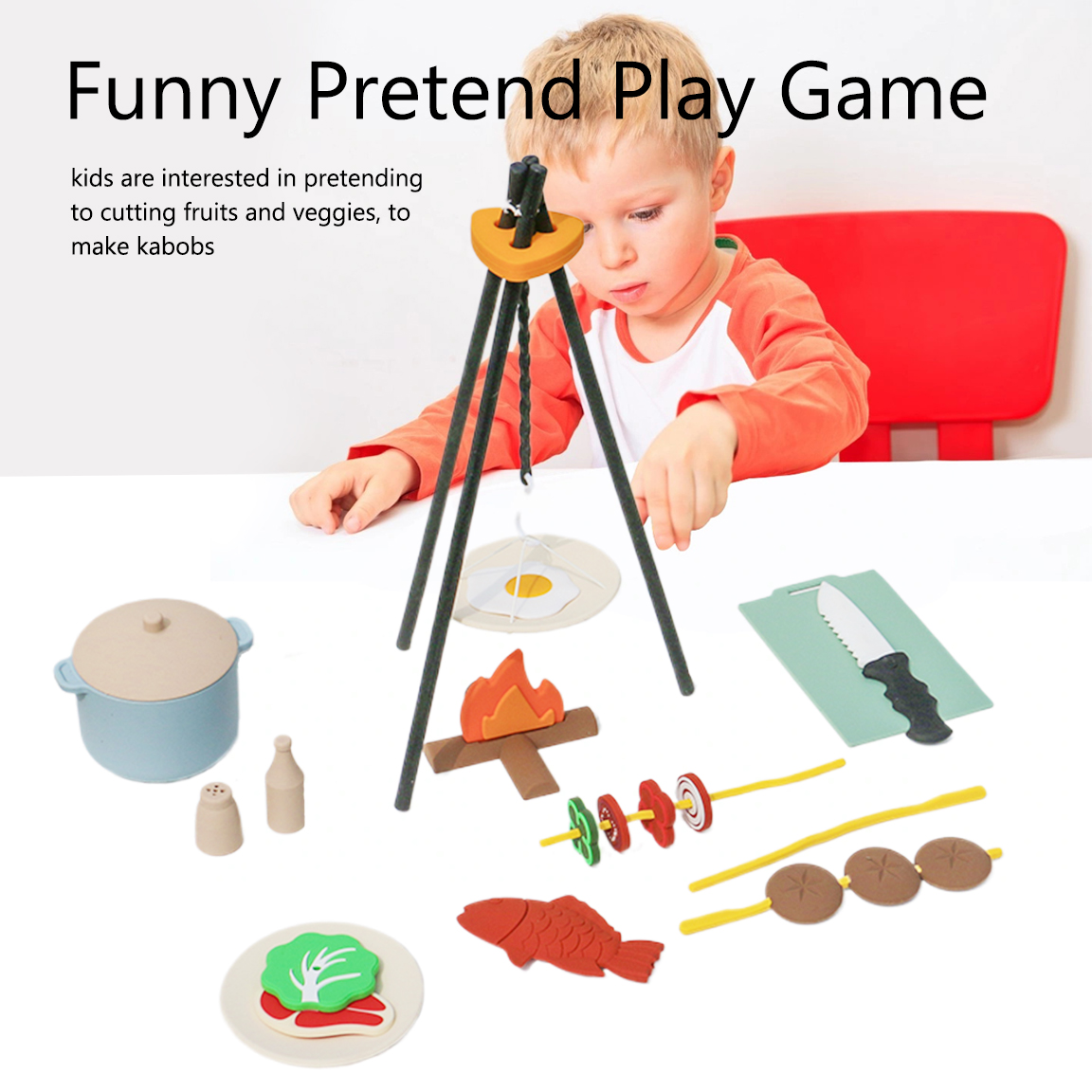 BBQ Barbecue Kitchen Toy Set with Pretend Smoke Kitchen Accessories Play Food Toy for Pretend Play Cooking for Kids