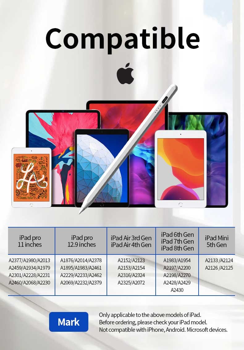 Silver / White Custom Color Active Stylus Pencil Compatible With Ipad