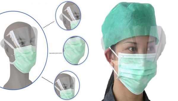 Quality Non-woven Disposable  Face Mask with plasitic eye shield,added protection for eyeswith clear plastic for sale