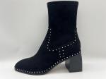 soft suede leather and stretch lycra fabric black Womens Dress ankle Boots with
