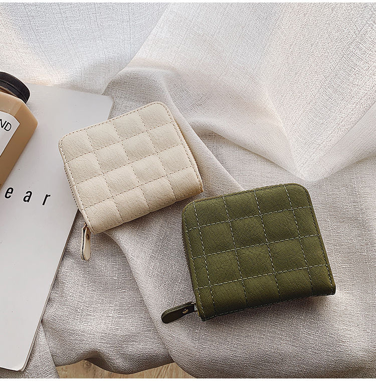 Small Plaid Bag Female Card Holder Wallet Zipper Clutch Leather Coin Purse for Women