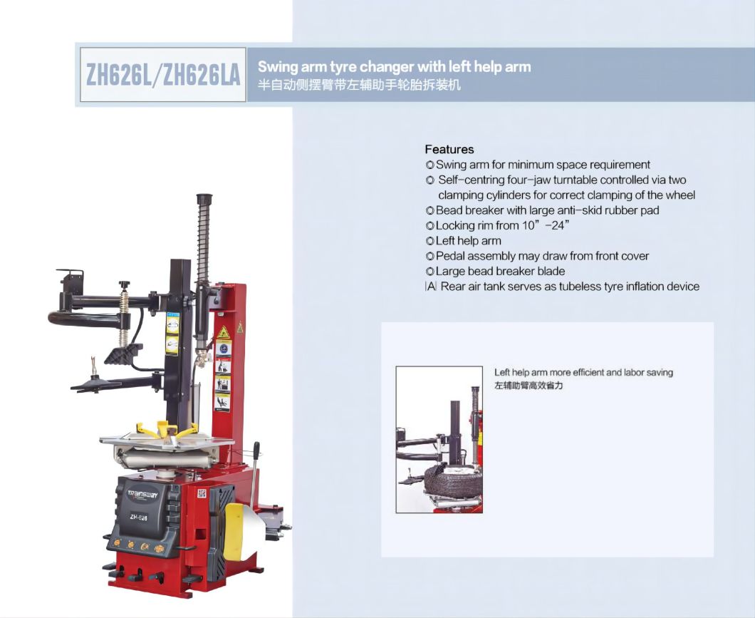 Swing Arm Tyre Changer with Left Help Arm Trainsway Zh626L
