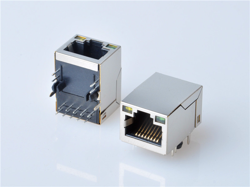 RJ45 Modular Jack Connector,Transformer, with LED,Side Entry, 10/100 Mbps