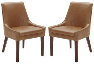 Wholesale Rivet Modern Leather Dining Chairs , Welt Trimmed Leather And Metal Dining Chairs 35 &quot; H Cognac from china suppliers