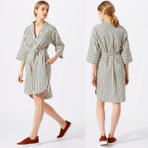 Wholesale New Design Relaxed Fit Deep V-neckline Stripe Linen Dress for Woman from china suppliers
