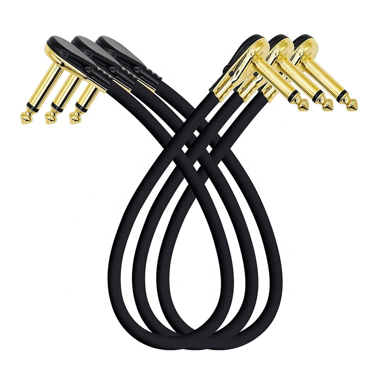 Short Golden Right Angle Mono TS Jack Instrument Guitar Patch Cable for Guitar Effects Pedal Board