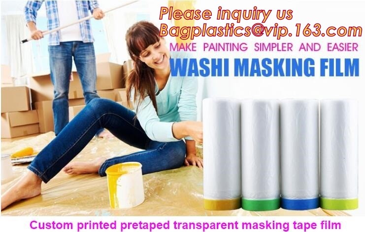 pre-taped paintable car masking film,auto paint solution HDPE masking film,1500*2300mm Masking Film Tape Roll Self Adhes