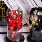 Wholesale Factory Ins Artificial LED Decorative Flowers Birthday Glass Dome Rose