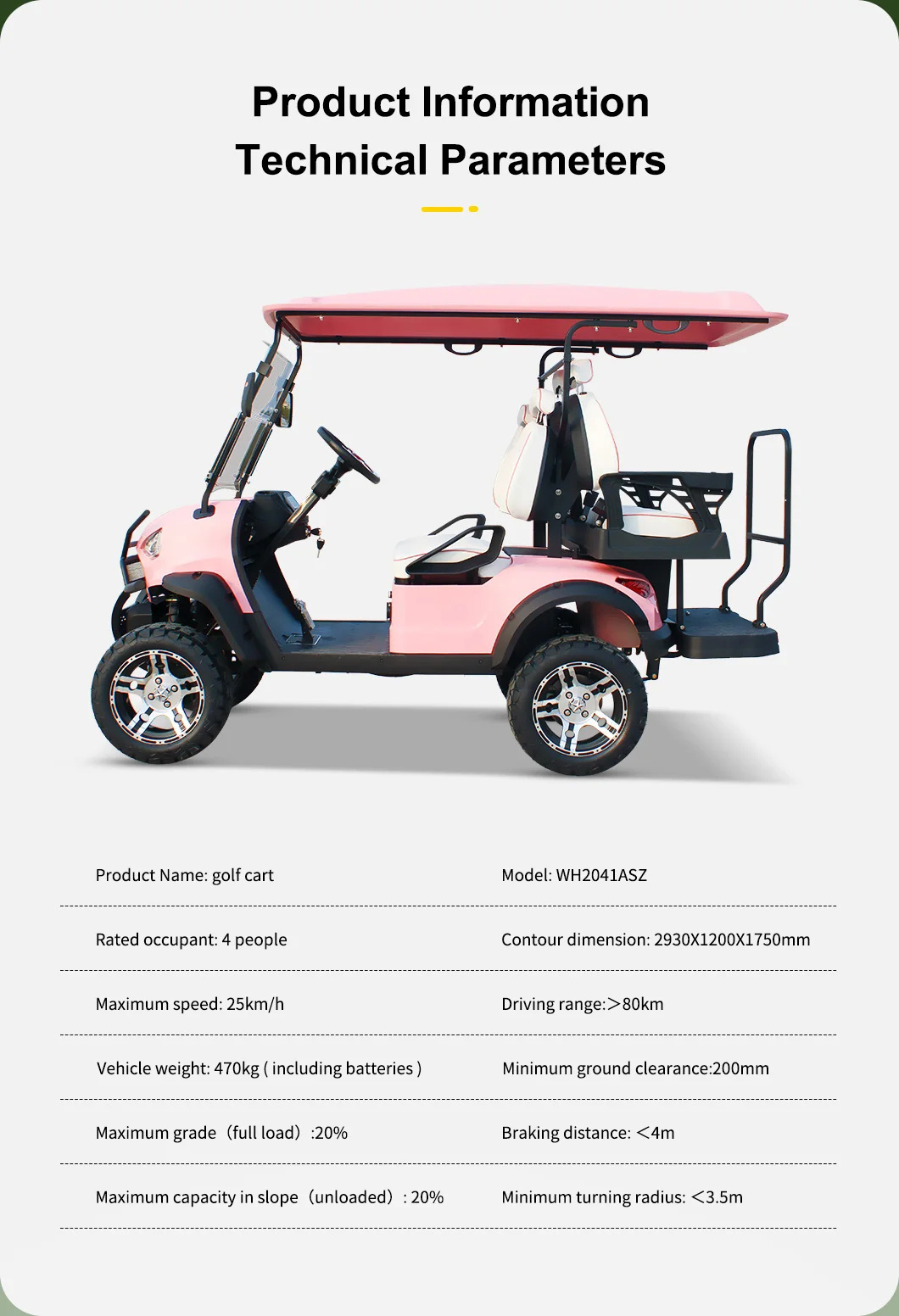 Electric Hunting Golf Cart for 6 Passengers Integrated Battery Driving Mileage 70-90km