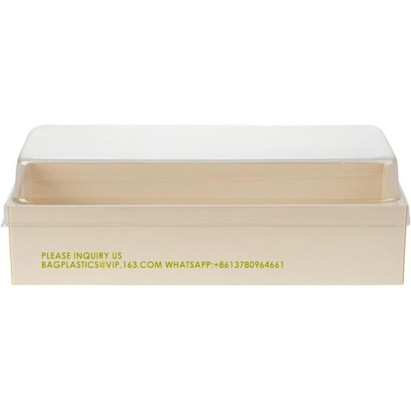 18 Oz Rectangle Long Straight Wooden Containers - Containers Sold Separately, Clear Plastic Lids