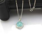 925 Silver Blue Chalcedony Cubic Zircon Pendant Enhancer Necklace (P74)