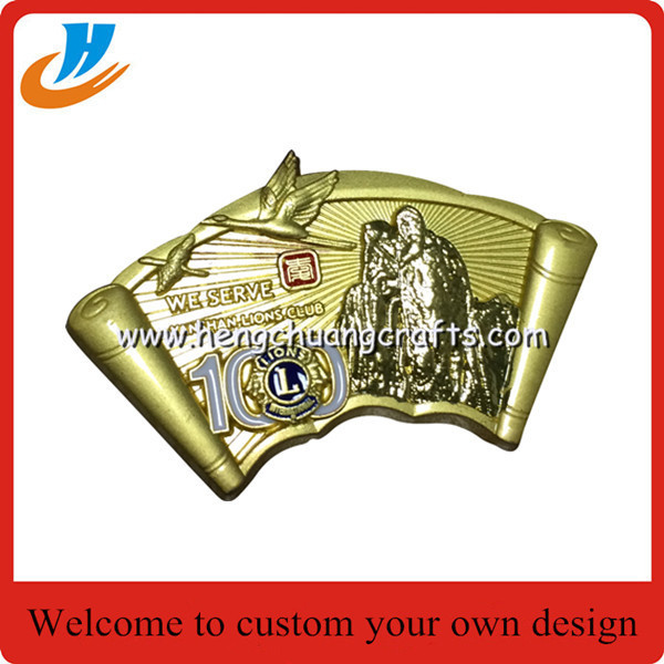 Gold enamel pins best price custom lion club badges matt gold plated