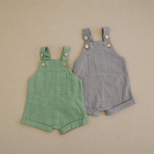 Wholesale Linen And Cotton Fabric Newborn White Jumpsuit With Buttons from china suppliers