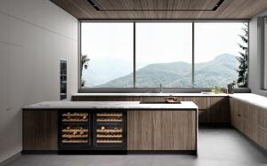 Wholesale White Modern Classic Wood Kitchen Cabinets Tailored With Island Table Wine Storage from china suppliers