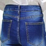 OEM Soft High Waist Women Denim Skinny Jeans Dark Blue Shrink - Resistant