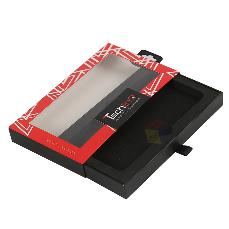 Custom Printed Phone Case Packaging Box Clear Window Sliding Open Drawer