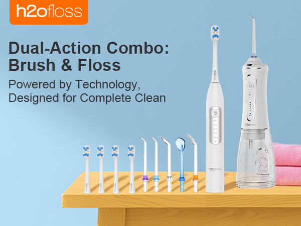 Professional 2-in-1 Sonic Teeth Cleaning Combo Soft Bristle Electric Toothbrush Water Flosser Whitening Waterproof Household