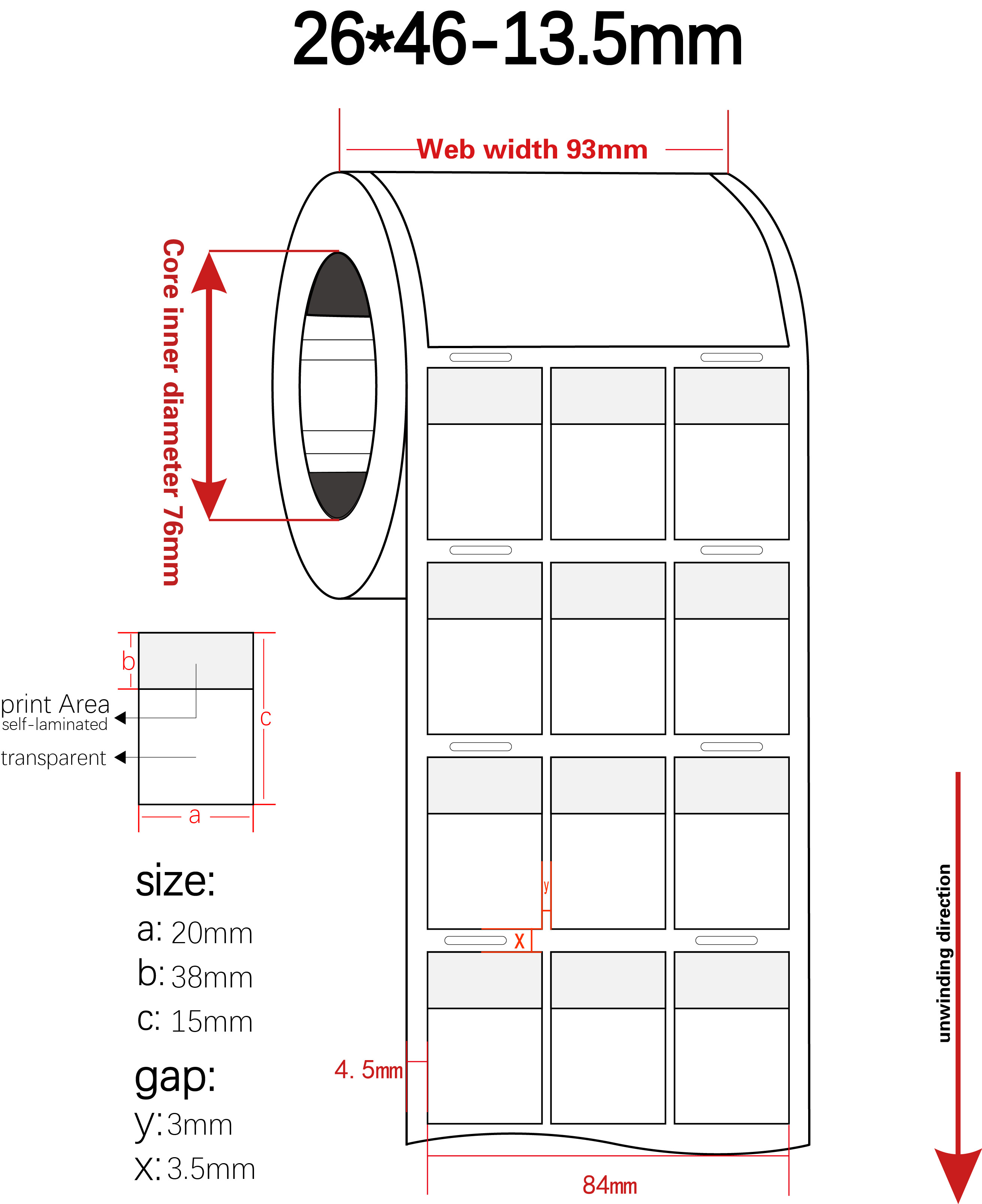 52x36-19mm Cable Adhesive Label 2mil White Matte Clear Water Resistant Vinyl Cable Label